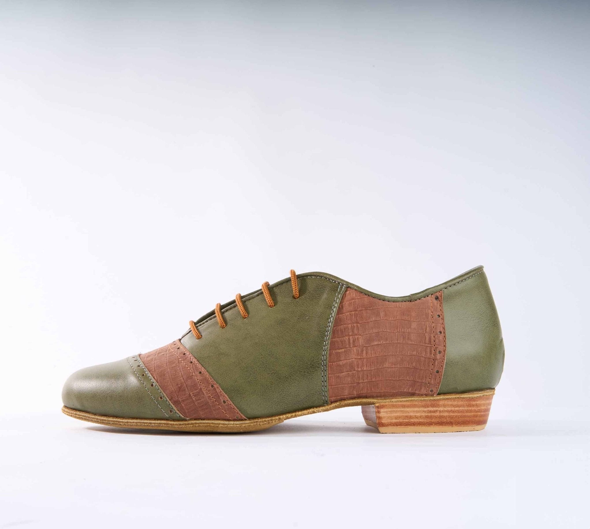 Olive Green and Brown Leather - Handmade Tango Shoes - Rock 3070 DNI Tango Store Olive Green and Brown Leather - Handmade Tango Shoes - Rock 3070 DNI Tango Store