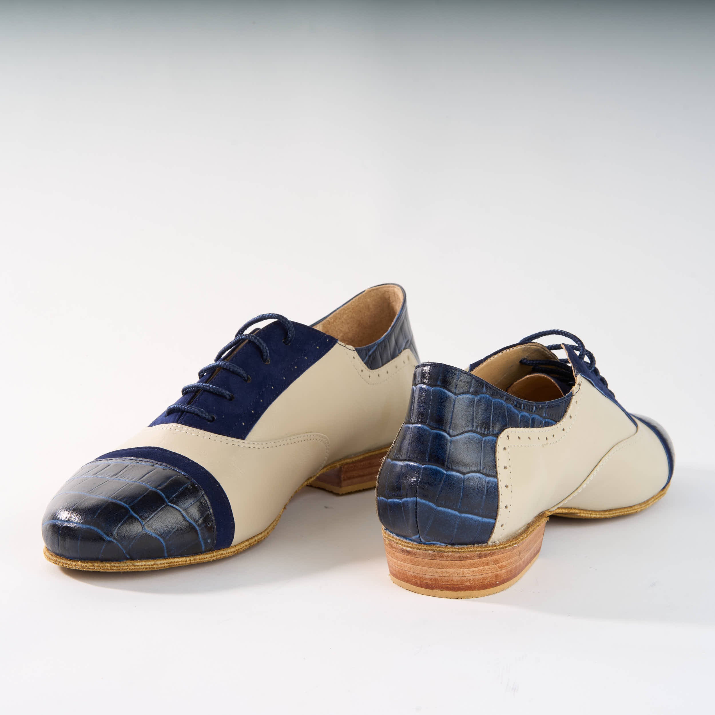 Cream and Blue Crocodile Premium Leather - Handmade Tango Shoe - Clasico 1071