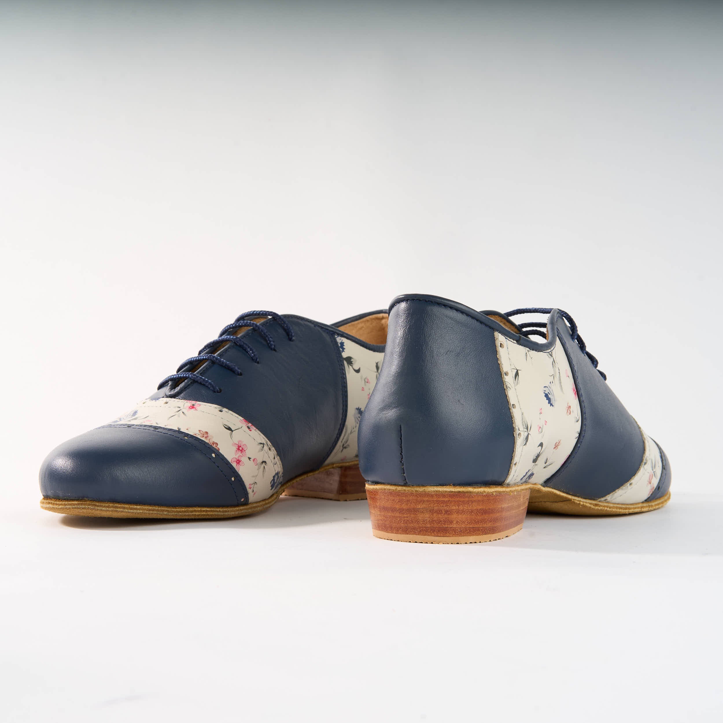 Navy Blue with Premium Floral Leather- Handmade Shoes - Rock 3067