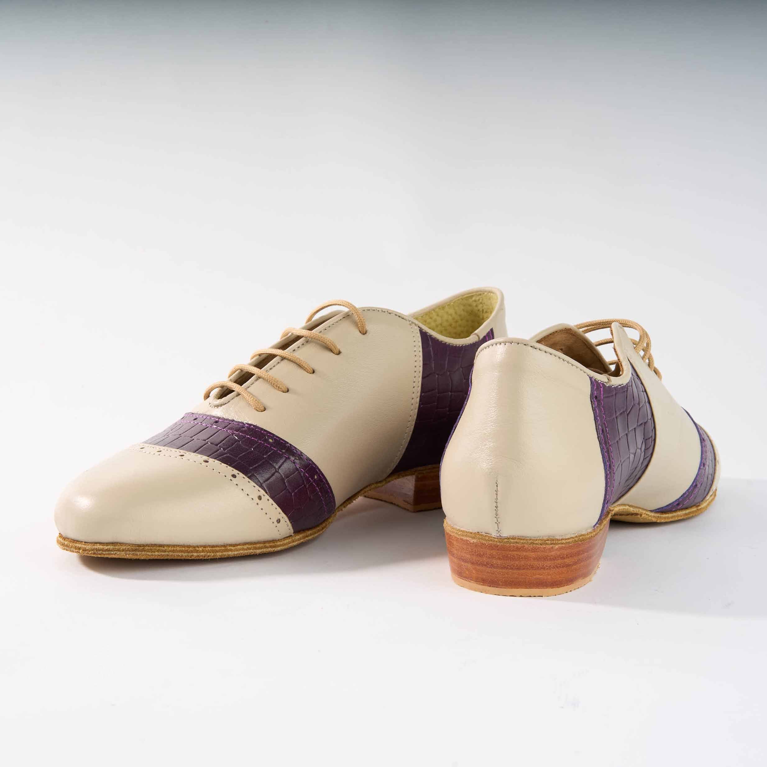 Cream with Purple Crocodile Leather - Handmade Shoes - Rock 3068