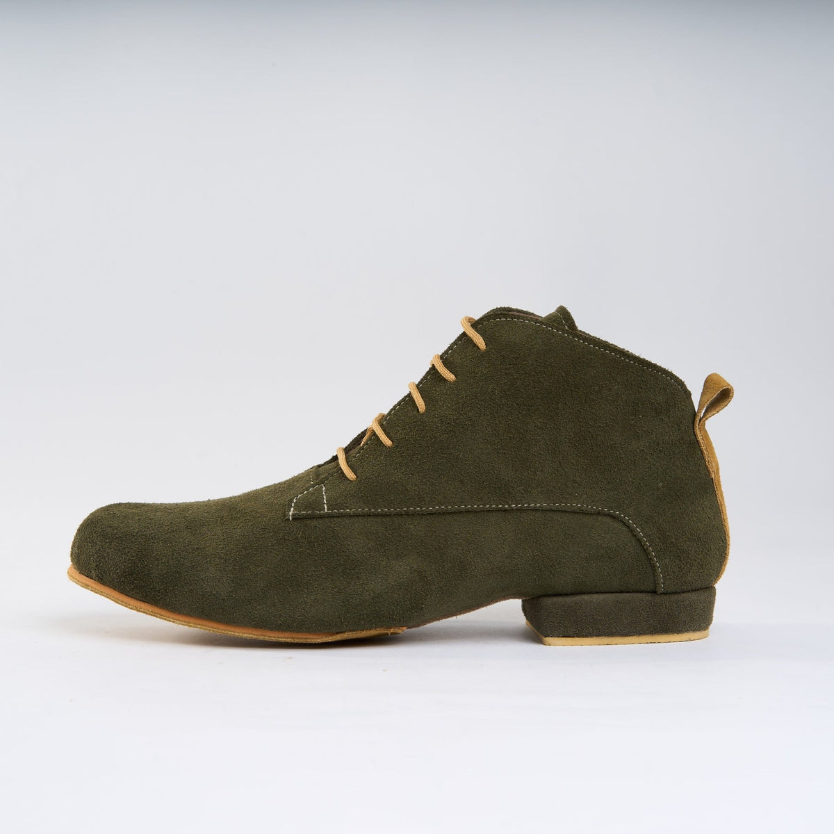 Army Olive Suede with Tan - Handmade Tango Trainers 