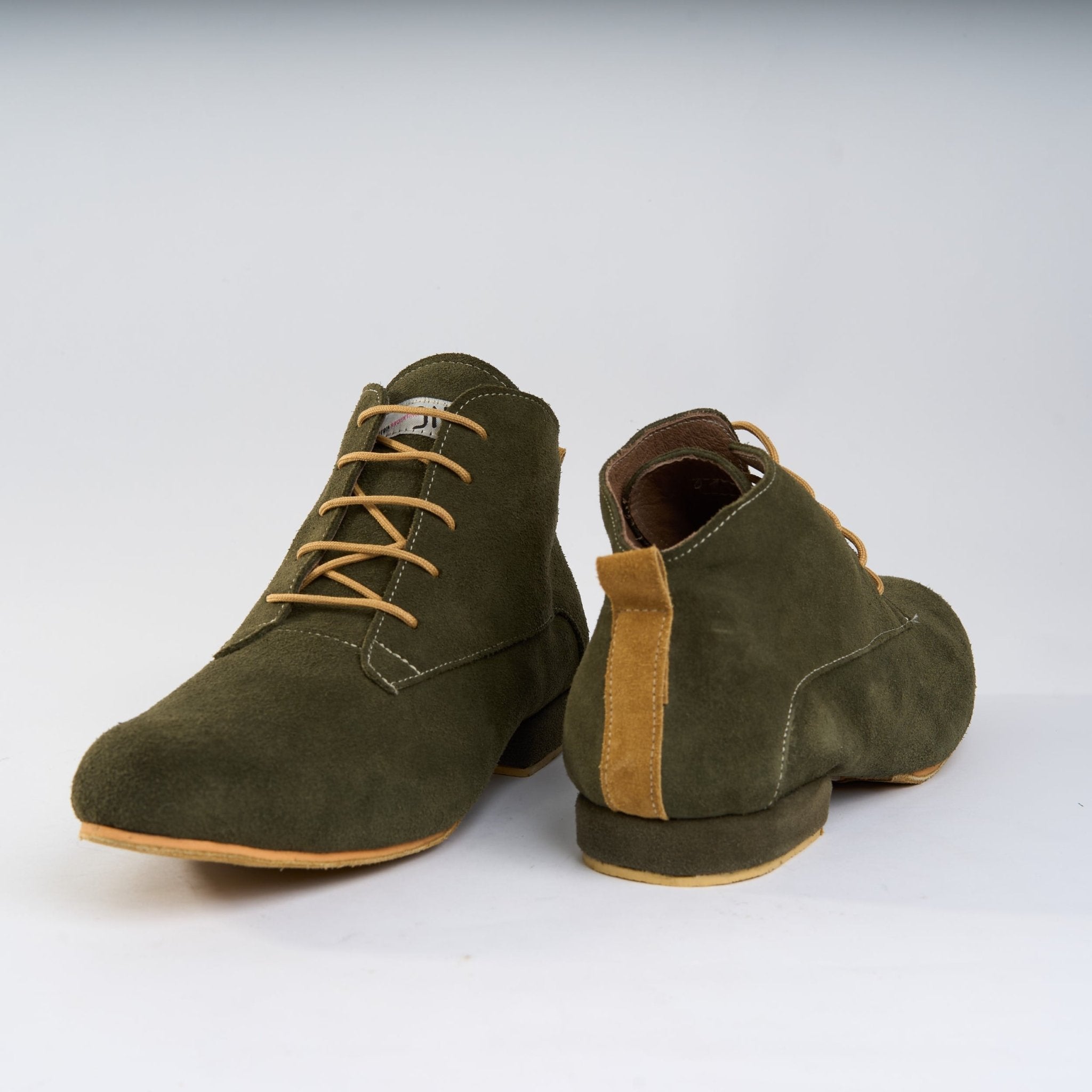 Army Olive Suede with Tan - Handmade Tango Trainers - Gonzalo 9519 - DNI Tango Store