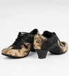 Artistic Beige Graphic Print & Black Leather - Practice Trainers - Rocio 8556 - DNI Tango Store