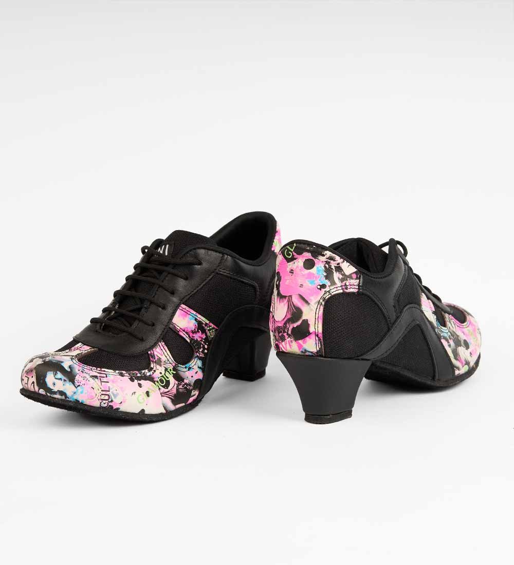 Artistic Leather & Mesh Tango Sneakers – Black & Pink – Rocio 8513 - DNI Tango Store