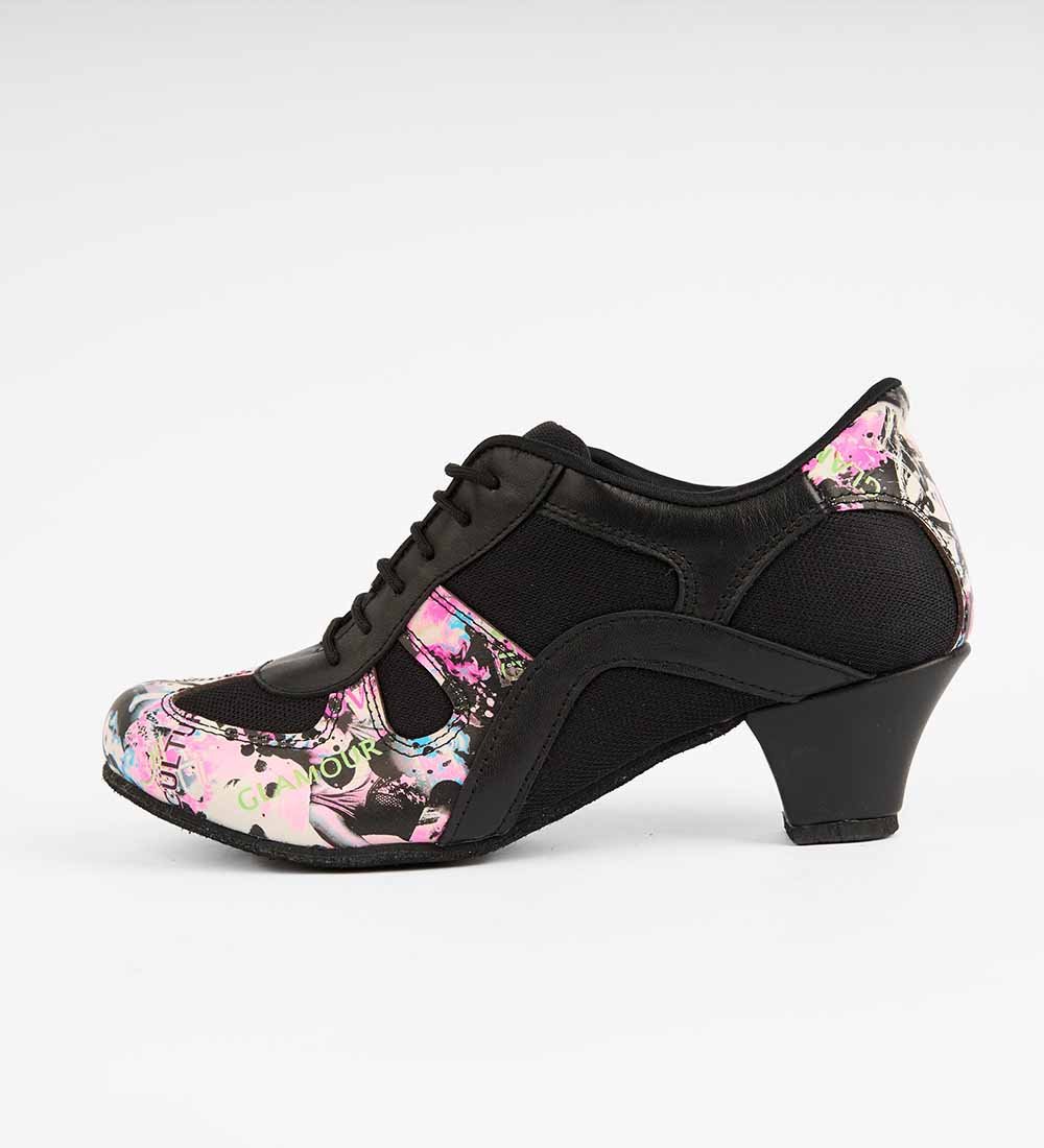 Artistic Leather & Mesh Tango Sneakers – Black & Pink – Rocio 8513 - DNI Tango Store