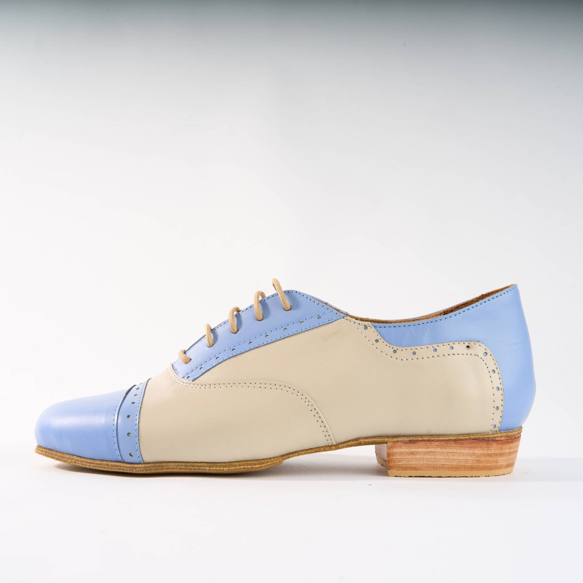 Baby Blue and Cream Premium Leather - Handmade Tango Shoe - Clasico 1075 - DNI Tango Store