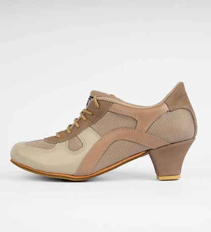 Beige & Blush Pink Tango Trainers – Handmade Leather – Rocio 8517 - DNI Tango Store