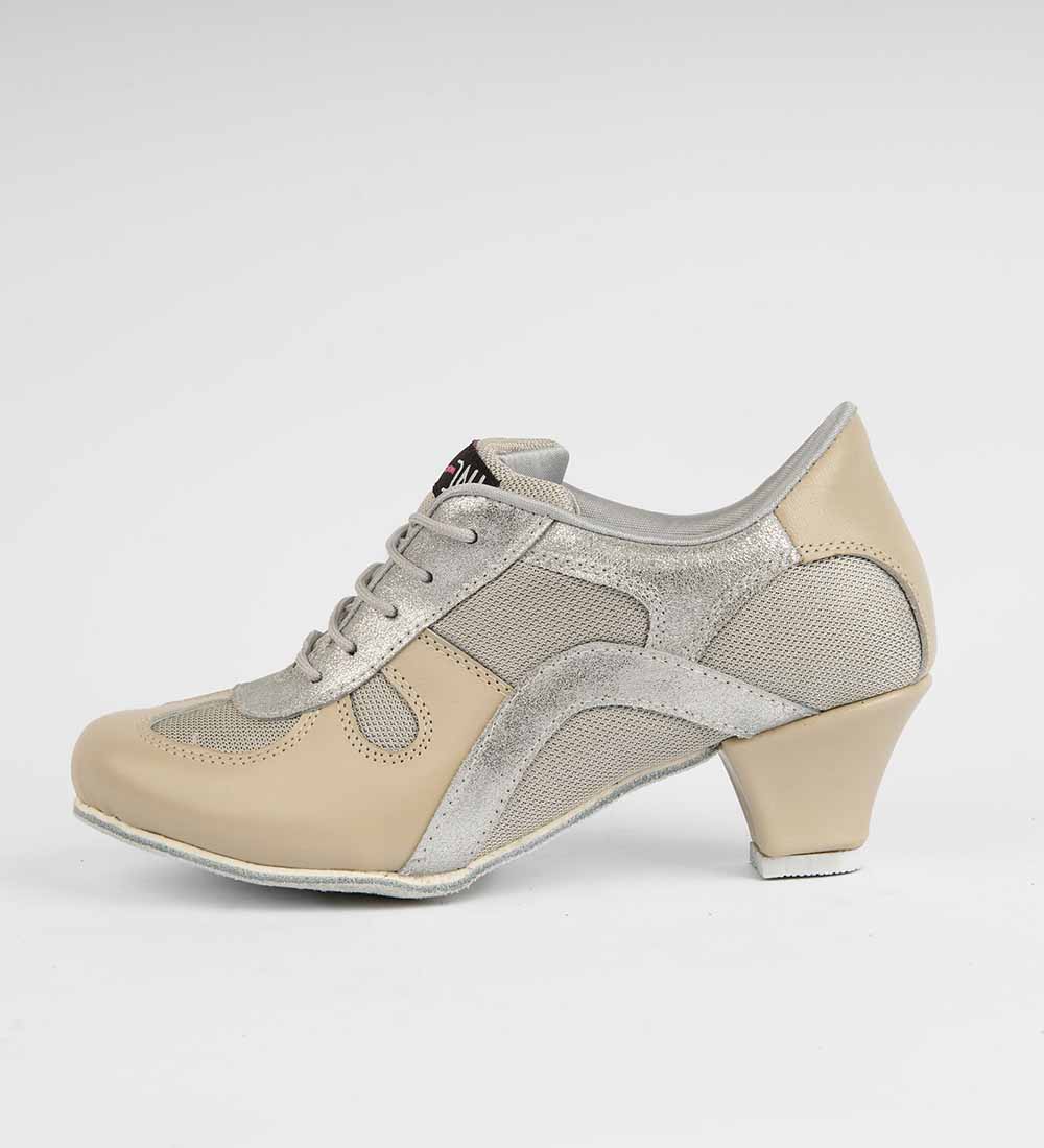 Beige Leather & Silver Mesh Tango Trainers – Rocio 8506 - DNI Tango Store