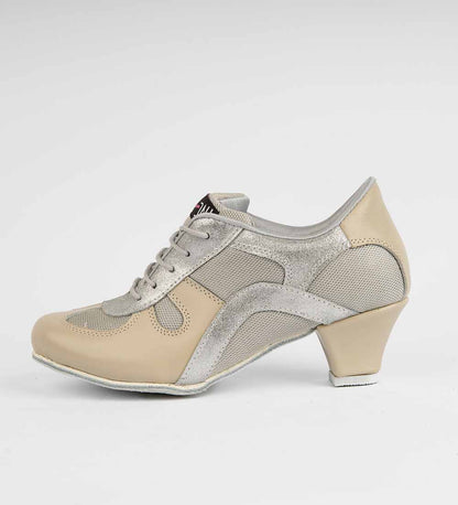 Beige Leather & Silver Mesh Tango Trainers – Rocio 8506 - DNI Tango Store