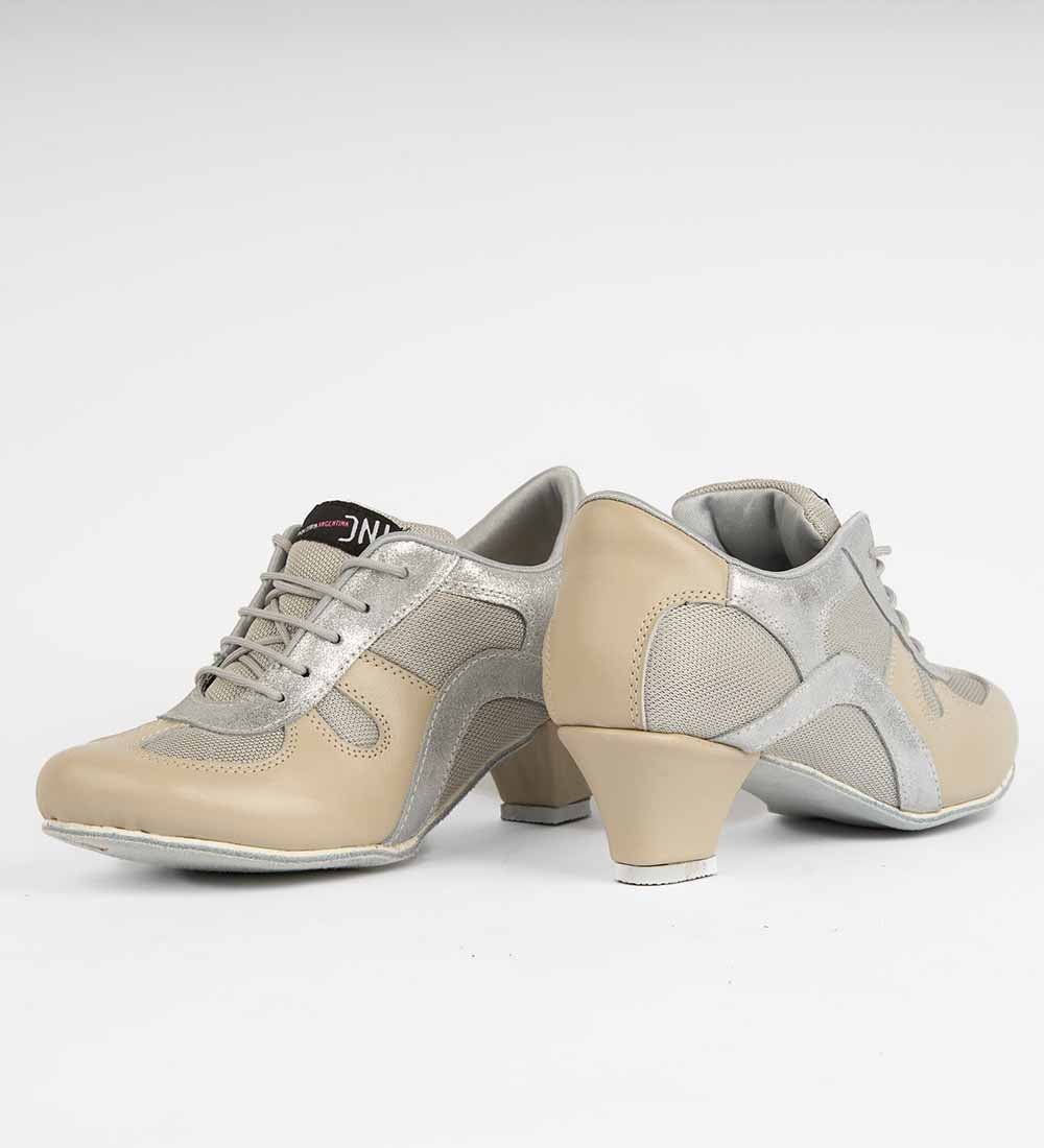 Beige Leather & Silver Mesh Tango Trainers – Rocio 8506 - DNI Tango Store