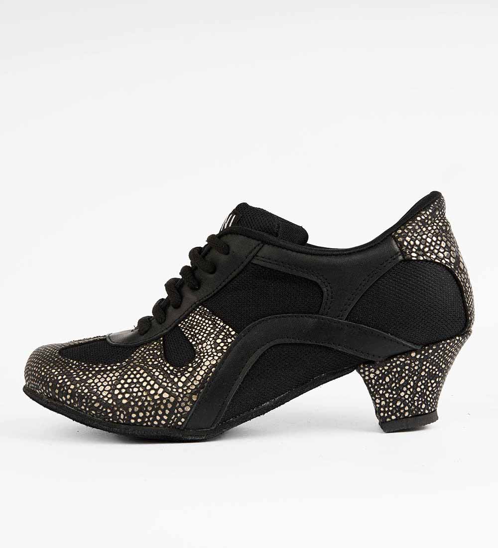 Black & Gold Reptile Tango Trainers – Genuine Leather – Rocio 8502 - DNI Tango Store