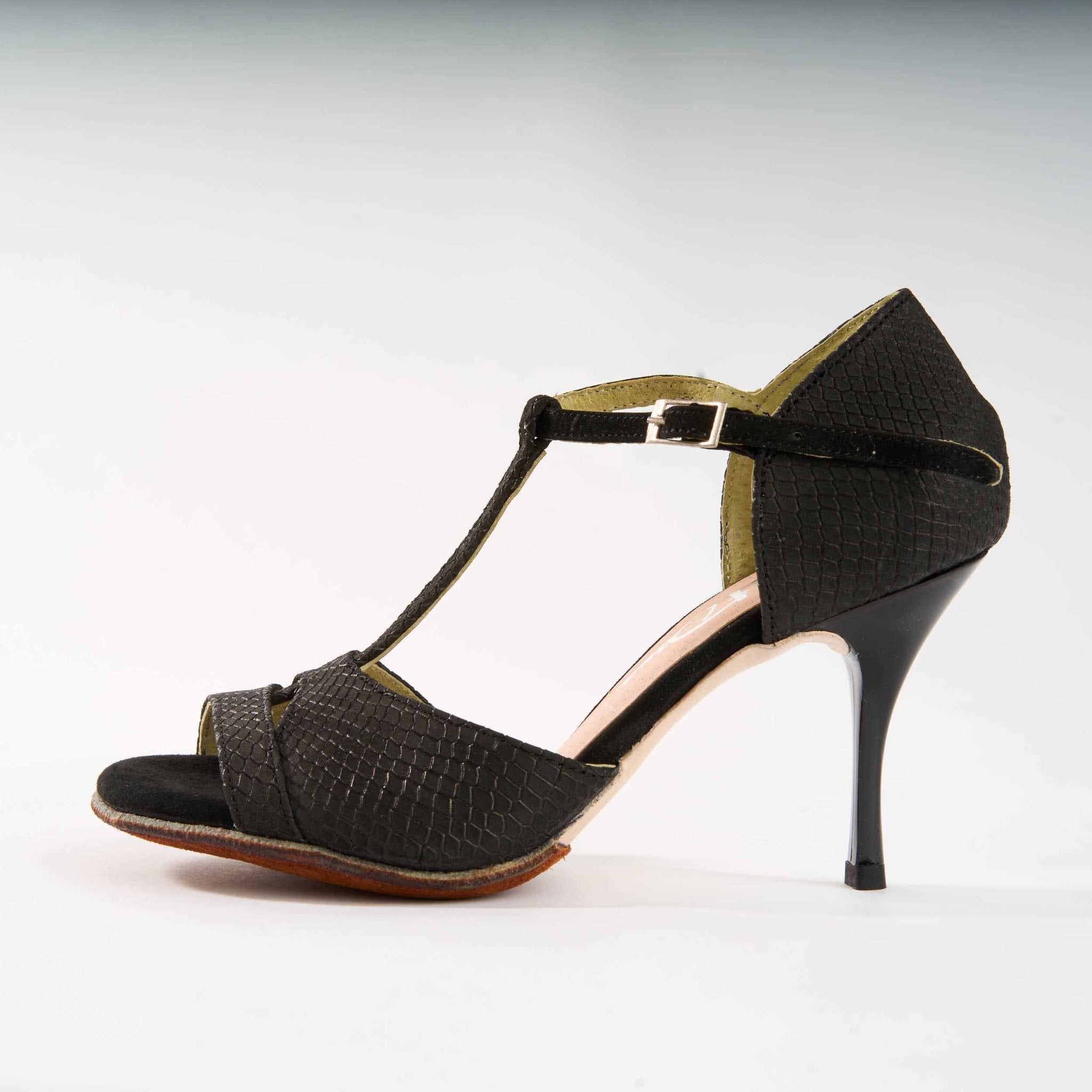 Black Snake Texture Geniune Leather - Handmade Tango Shoes - Dana 4201 - DNI Tango Store