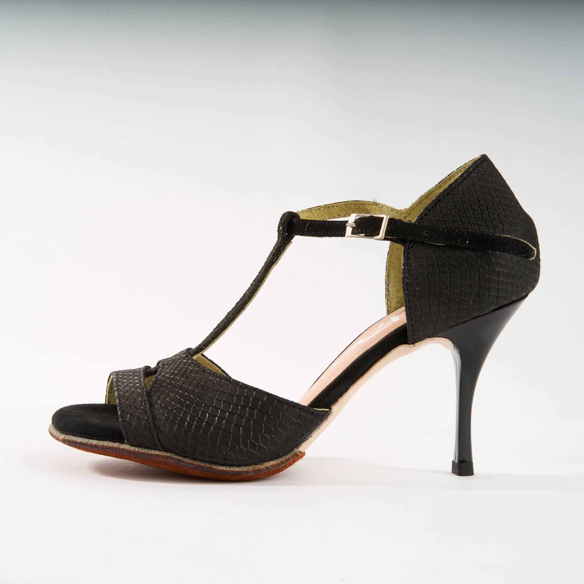 Black Snake Texture Geniune Leather - Handmade Tango Shoes - Dana 4201 - DNI Tango Store