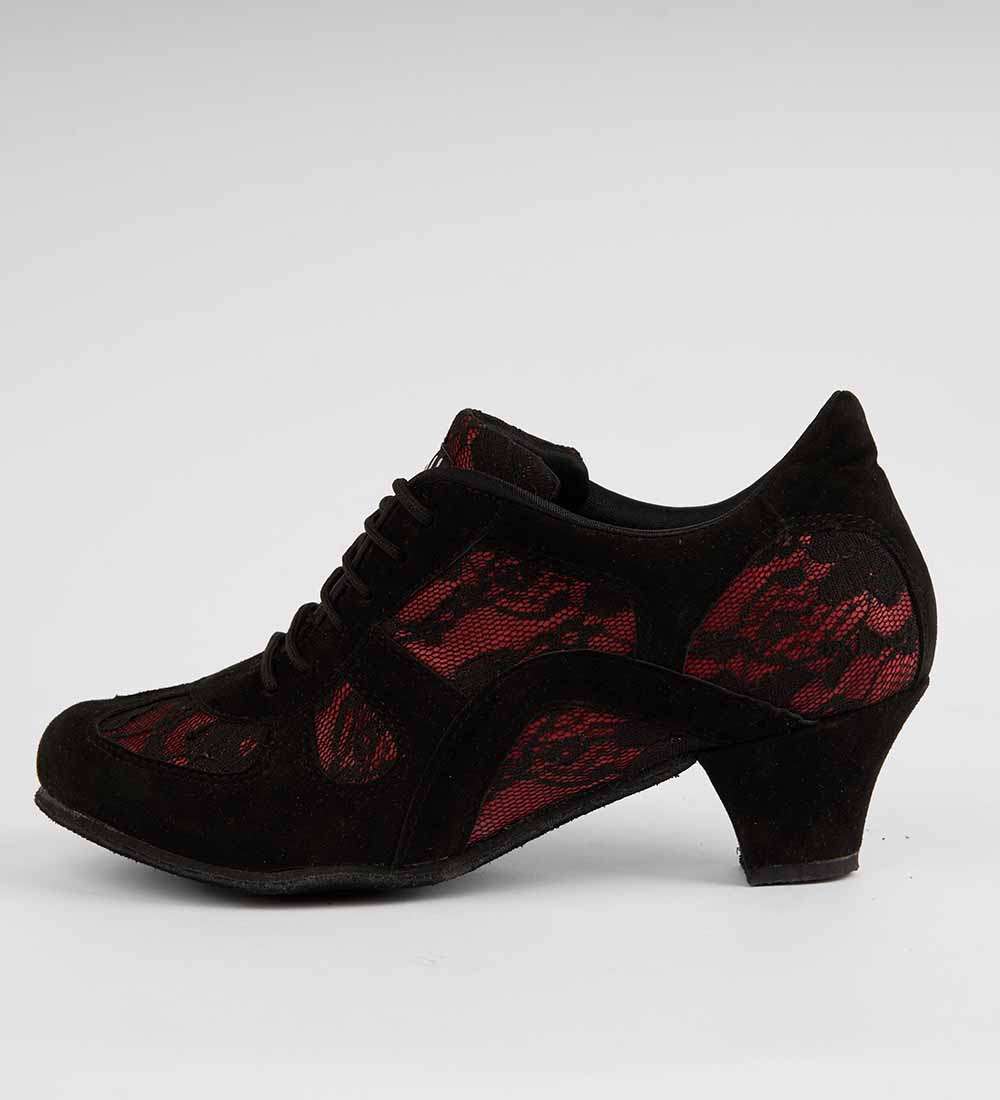Black Suede & Red Lace Tango Trainers – Handmade – Rocio 8519 - DNI Tango Store