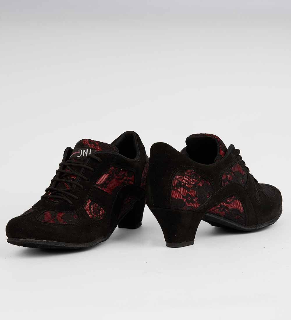 Black Suede & Red Lace Tango Trainers – Handmade – Rocio 8519 - DNI Tango Store