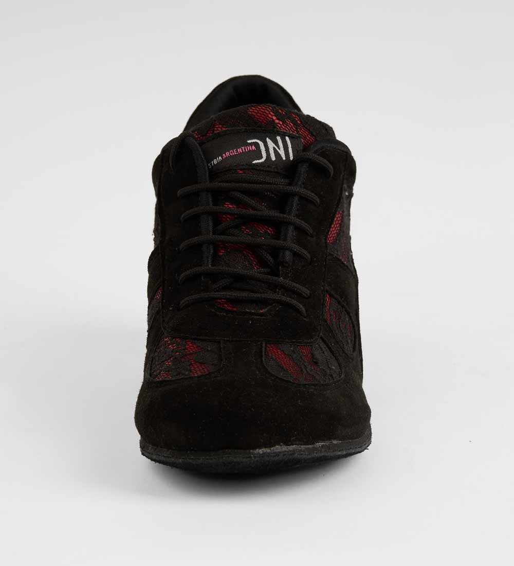 Black Suede & Red Lace Tango Trainers – Handmade – Rocio 8519 - DNI Tango Store