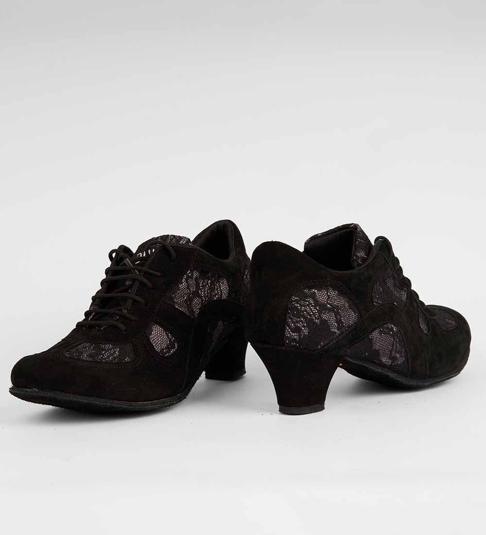Black Suede & Sheer Lace Tango Shoes – Classic Elegance – Rocio 8520 - DNI Tango Store