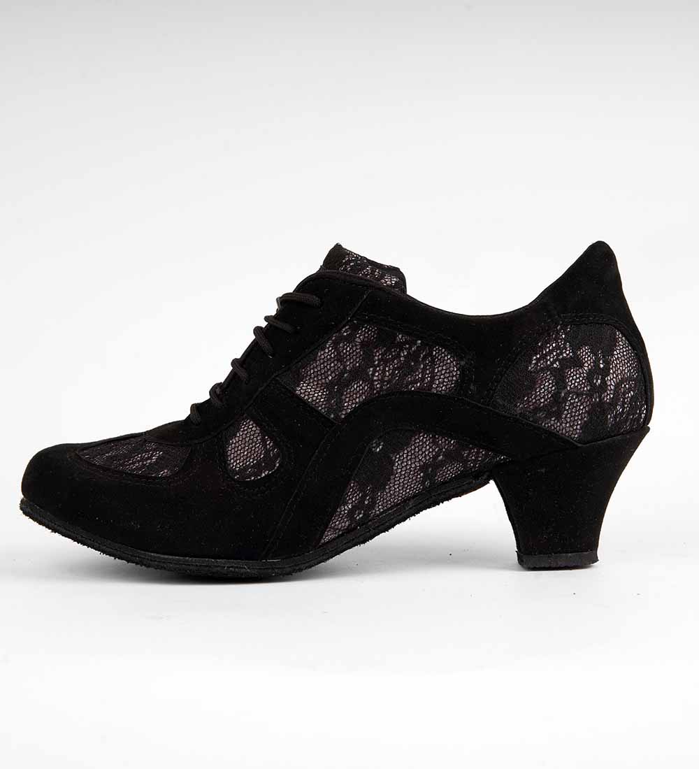 Black Suede & Sheer Lace Tango Shoes – Classic Elegance – Rocio 8520 - DNI Tango Store