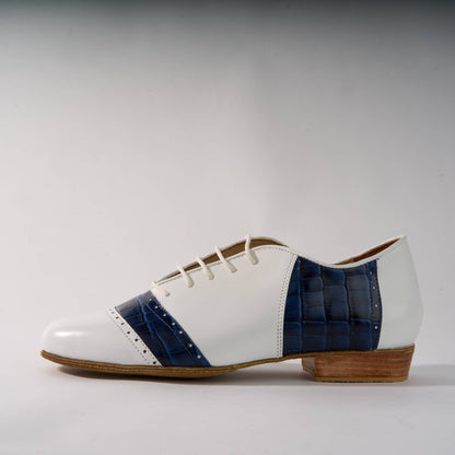 Blue Crocodile and Rich White Leather - Handmade Tango Shoes - Rock 3058 - DNI Tango Store