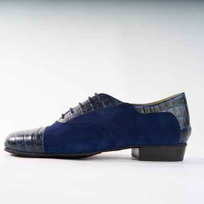 Blue Suede and Crocodile - Handmade Tango Shoe - Clasico 1058 - DNI Tango Store