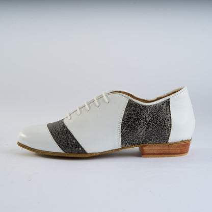 Classic White and Grey Leather - Handmade Tango Shoes - Rock 3072 - DNI Tango Store