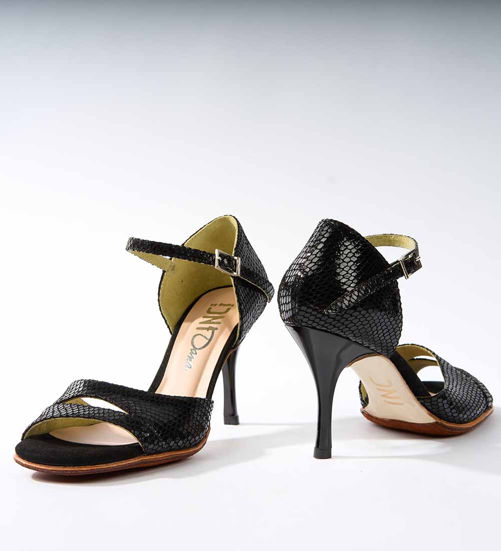 Closed Heel Black Snake Textured - Handmade Tango Shoe - Dana 4214 - DNI Tango Store
