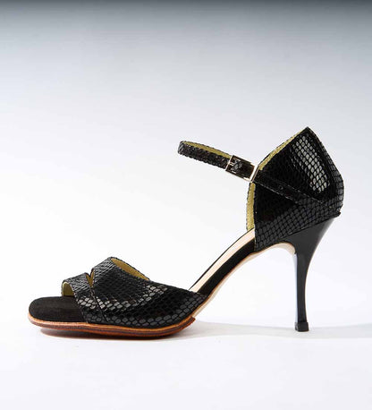 Closed Heel Black Snake Textured - Handmade Tango Shoe - Dana 4214 - DNI Tango Store