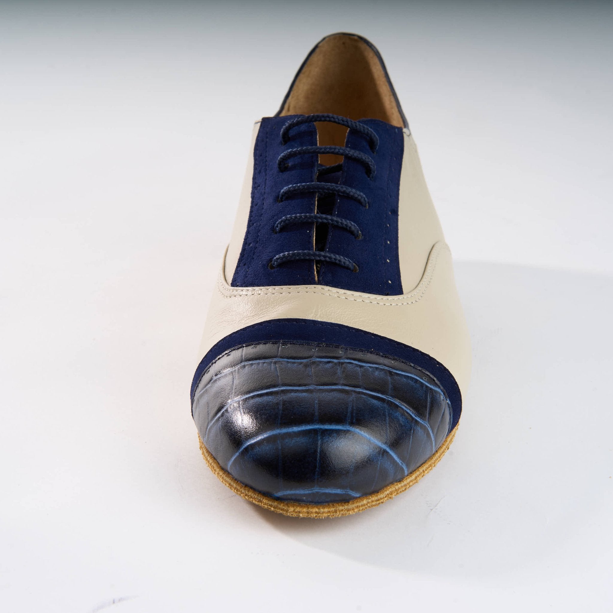 Cream and Blue Crocodile Premium Leather - Handmade Tango Shoe - Clasico 1071 - DNI Tango Store