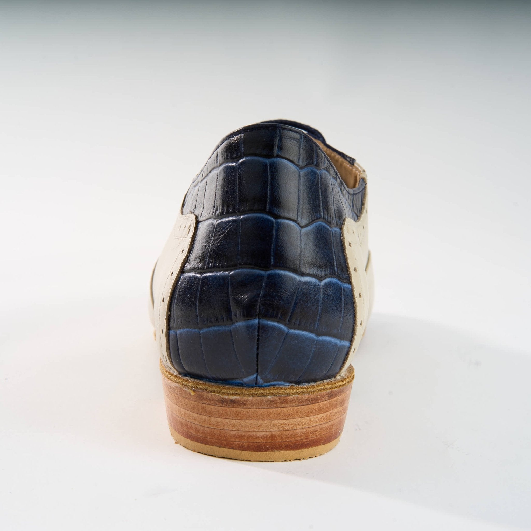 Cream and Blue Crocodile Premium Leather - Handmade Tango Shoe - Clasico 1071 - DNI Tango Store
