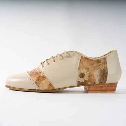 Cream and Tan Floral Leather - Handmade Shoes - Rock 3064 - DNI Tango Store