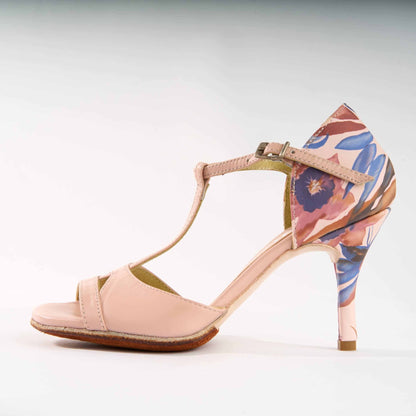 Elegant Nude and Blue Floral - Handmade Tango Shoes - Dana 4211 - DNI Tango Store