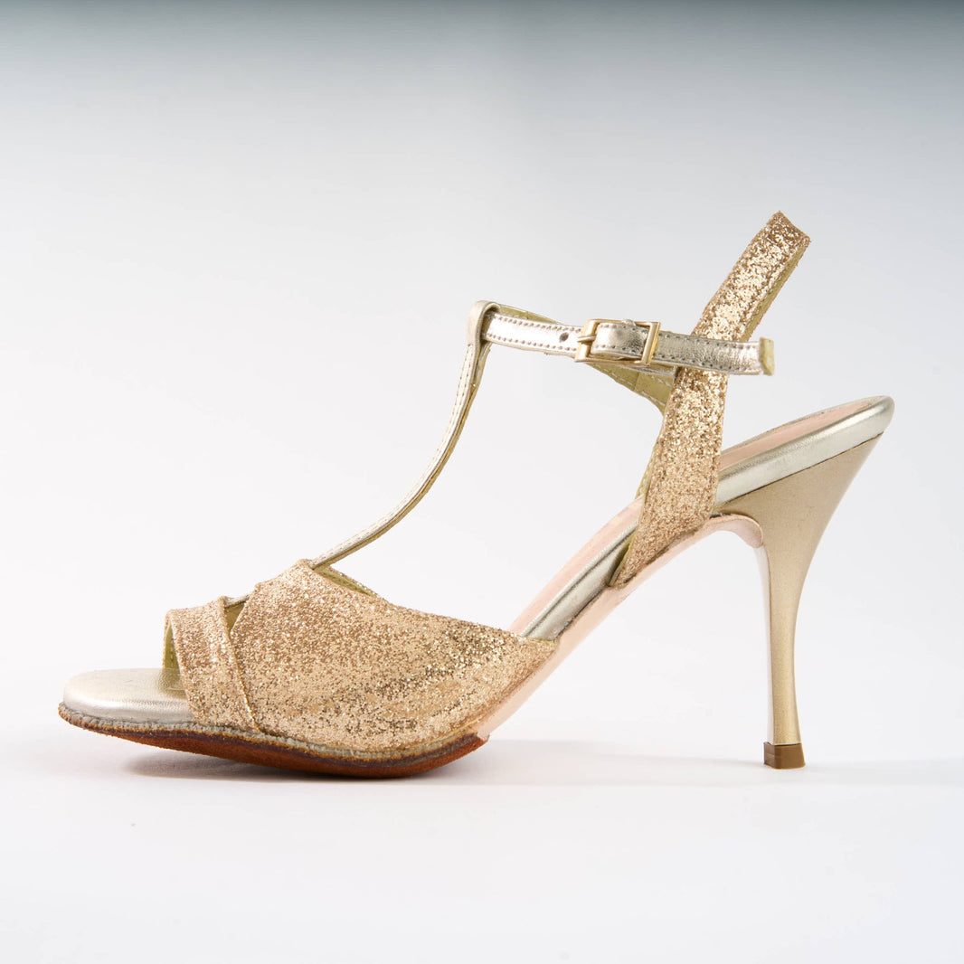 Gold Sparkle with Gold Leather - Handmade Tango Shoes - Dana 4092 - DNI Tango Store