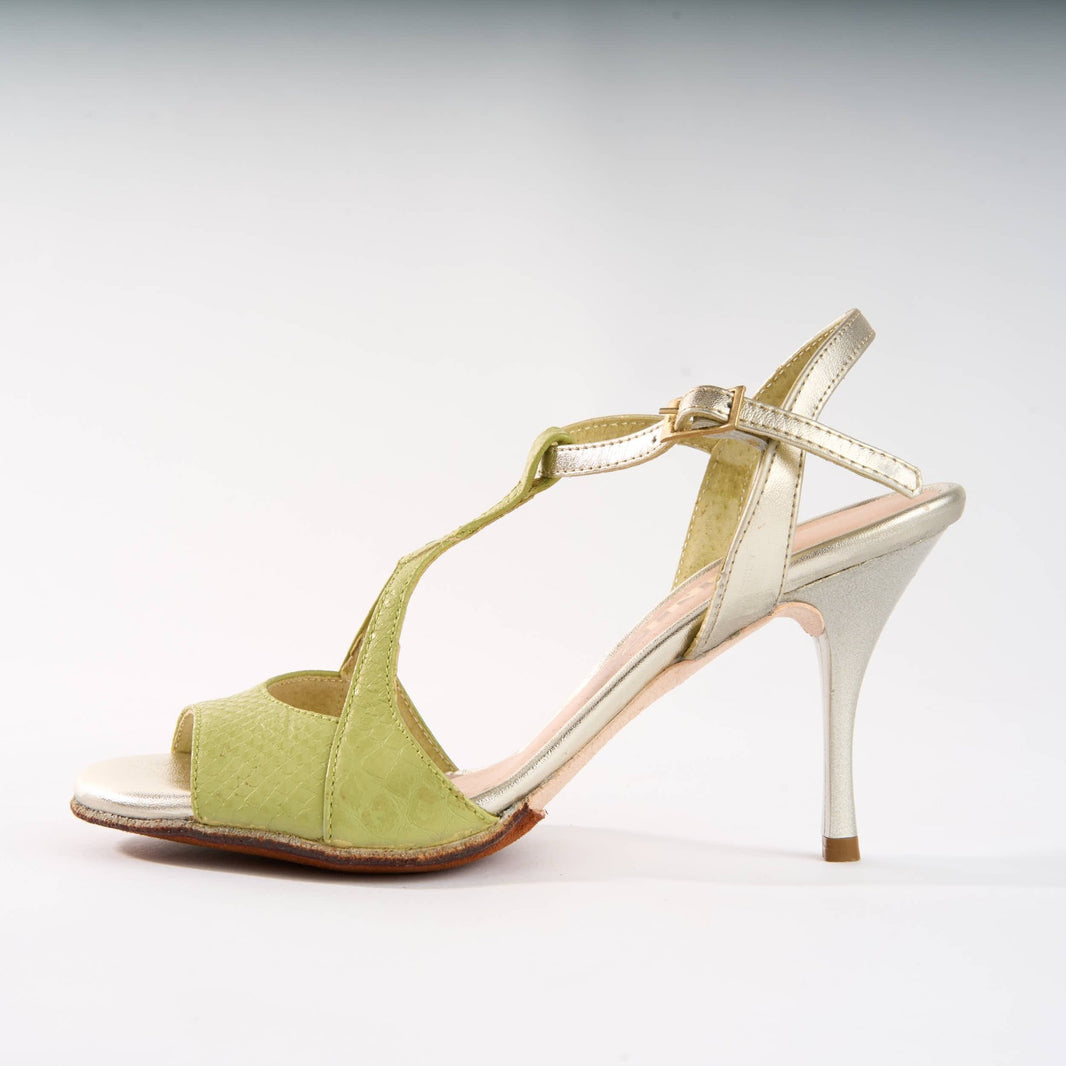 Light Green and Gold Leather - Handmade Tango Shoes - Jazmin 5003 - DNI Tango Store