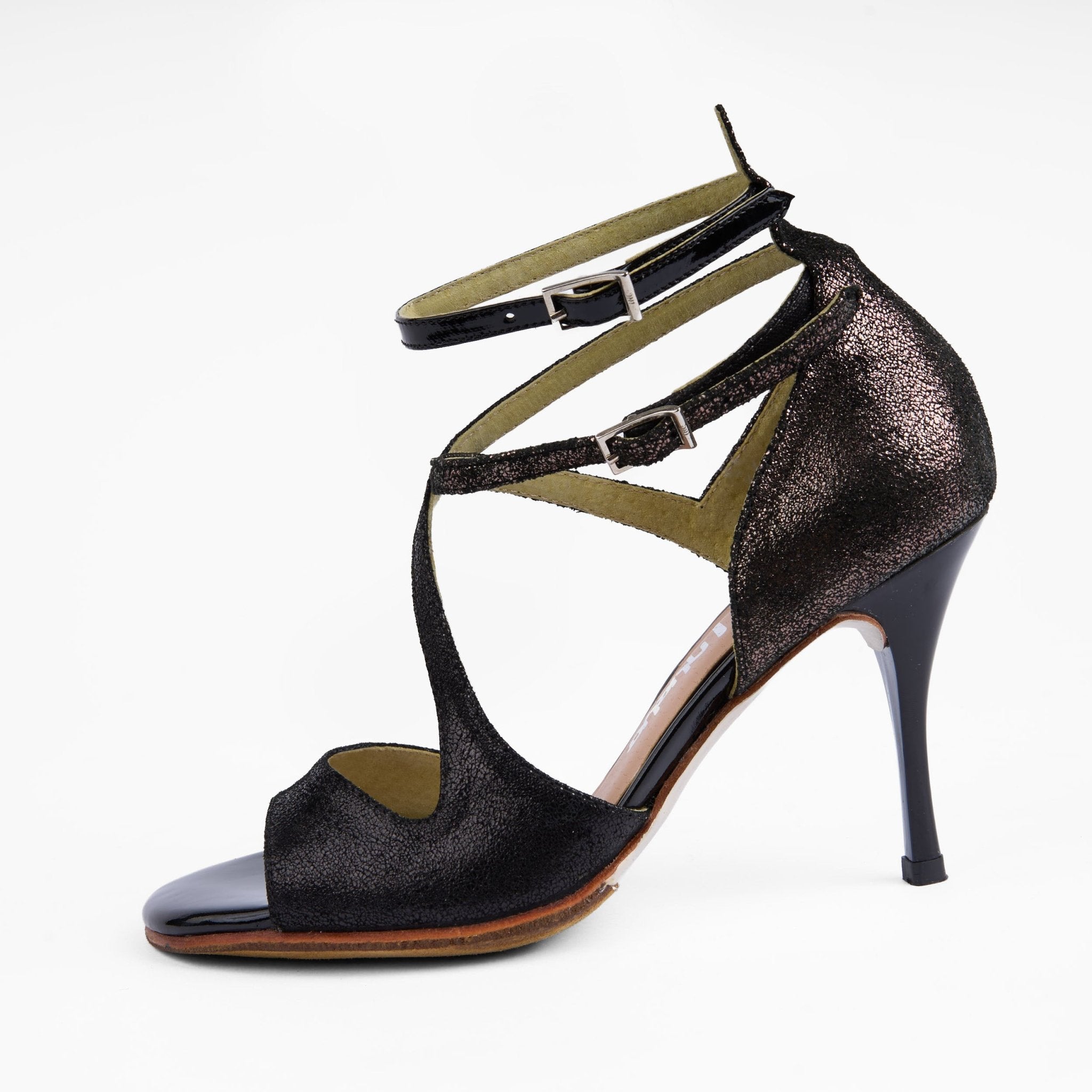 Luxurious Black Shimmering Leather - Handmade Tango Shoes - Mireya 5604 - DNI Tango Store