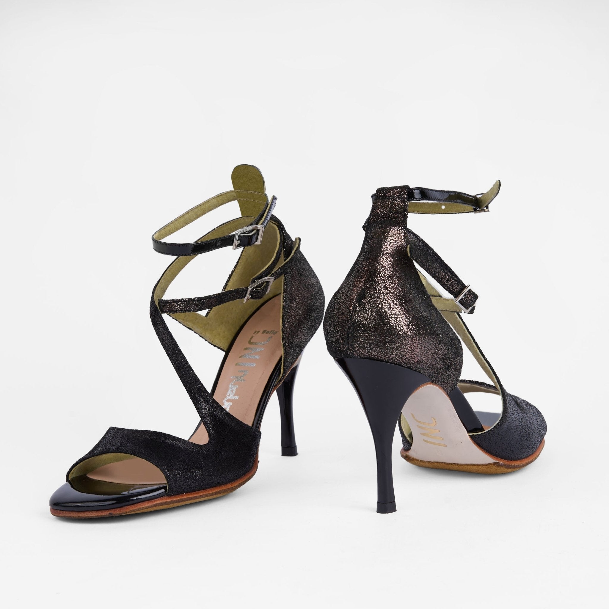 Luxurious Black Shimmering Leather - Handmade Tango Shoes - Mireya 5604 - DNI Tango Store