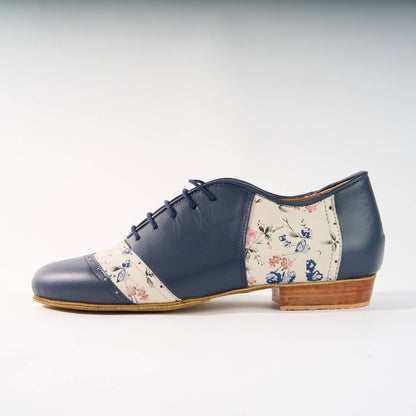 Navy Blue with Premium Floral Leather - Handmade Shoes - Rock 3067 - DNI Tango Store