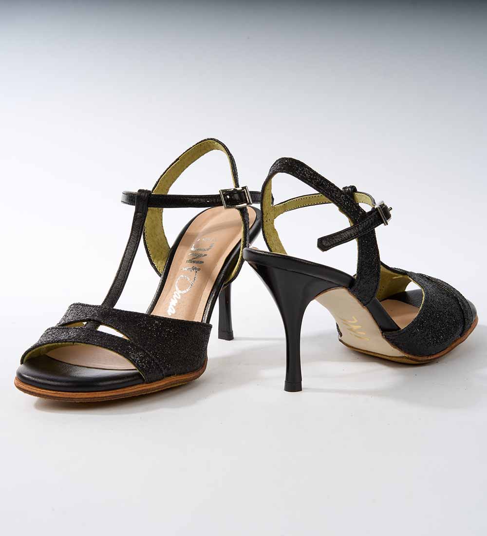 Nightingale Sparkle Black Leather - Handmade Tango Shoes - Dana 4215 - DNI Tango Store