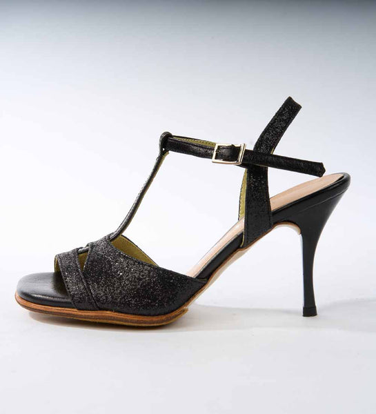 Nightingale Sparkle Black Leather - Handmade Tango Shoes - Dana
