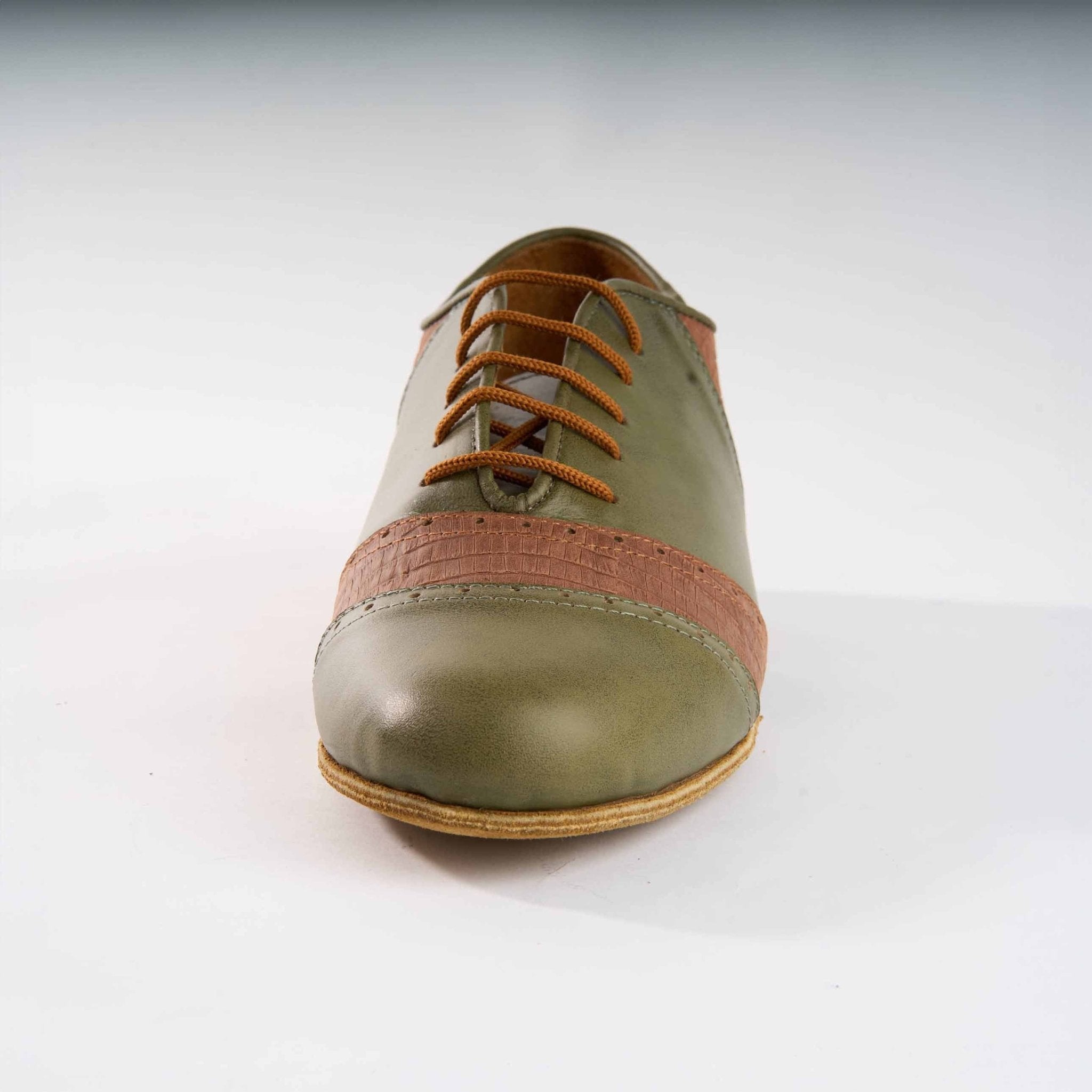 Olive Green and Brown Leather - Handmade Tango Shoes - Rock 3070 - DNI Tango Store