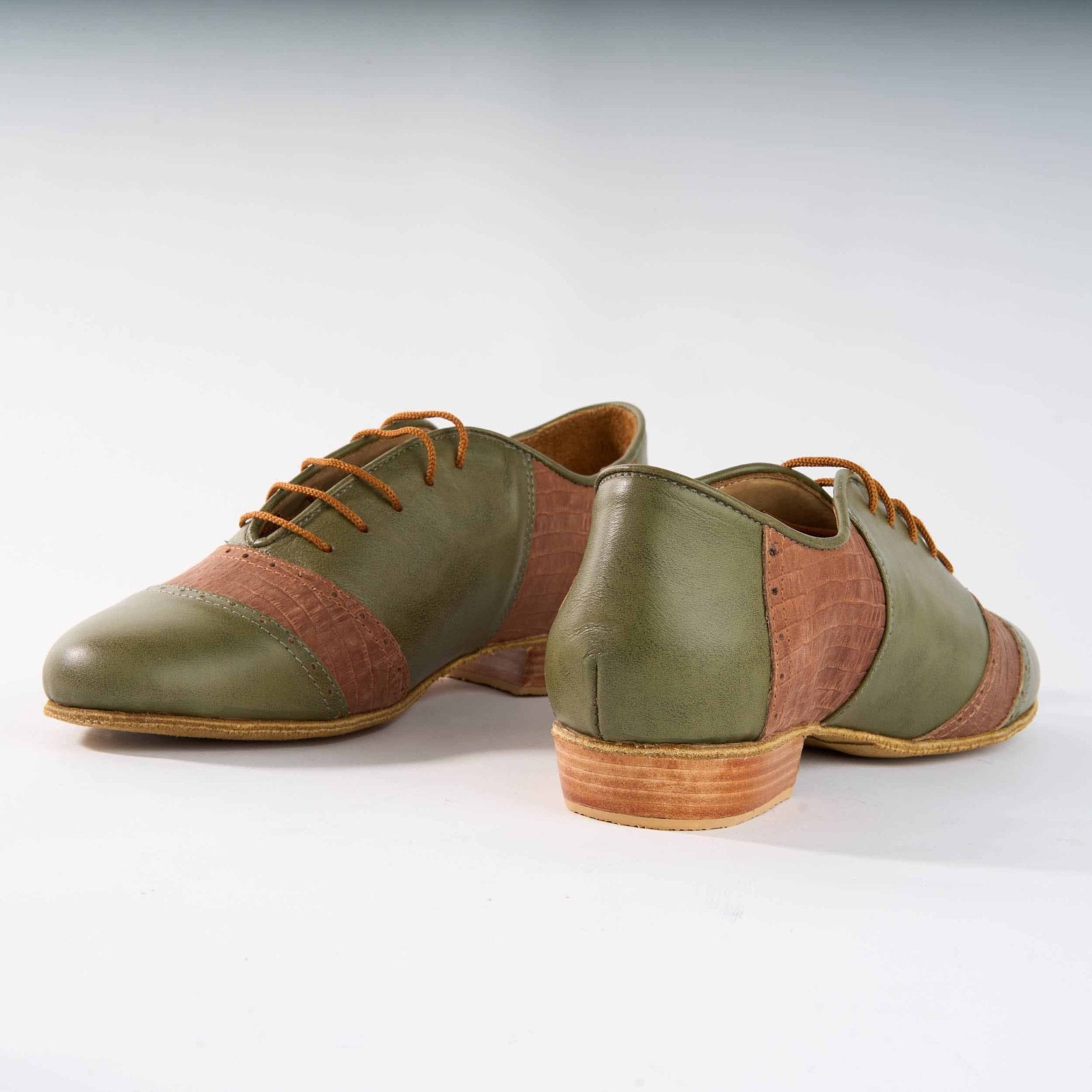 Olive Green and Brown Leather - Handmade Tango Shoes - Rock 3070 - DNI Tango Store