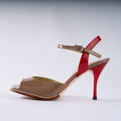 Patent Beige and Red Leather - Handmade Tango Shoes - Ema 4837 - DNI Tango Store