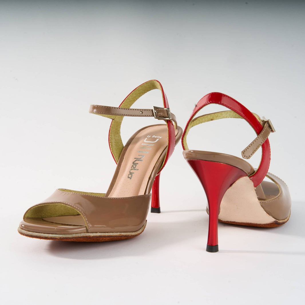 Patent Beige and Red Leather - Handmade Tango Shoes - Ema 4837 - DNI Tango Store
