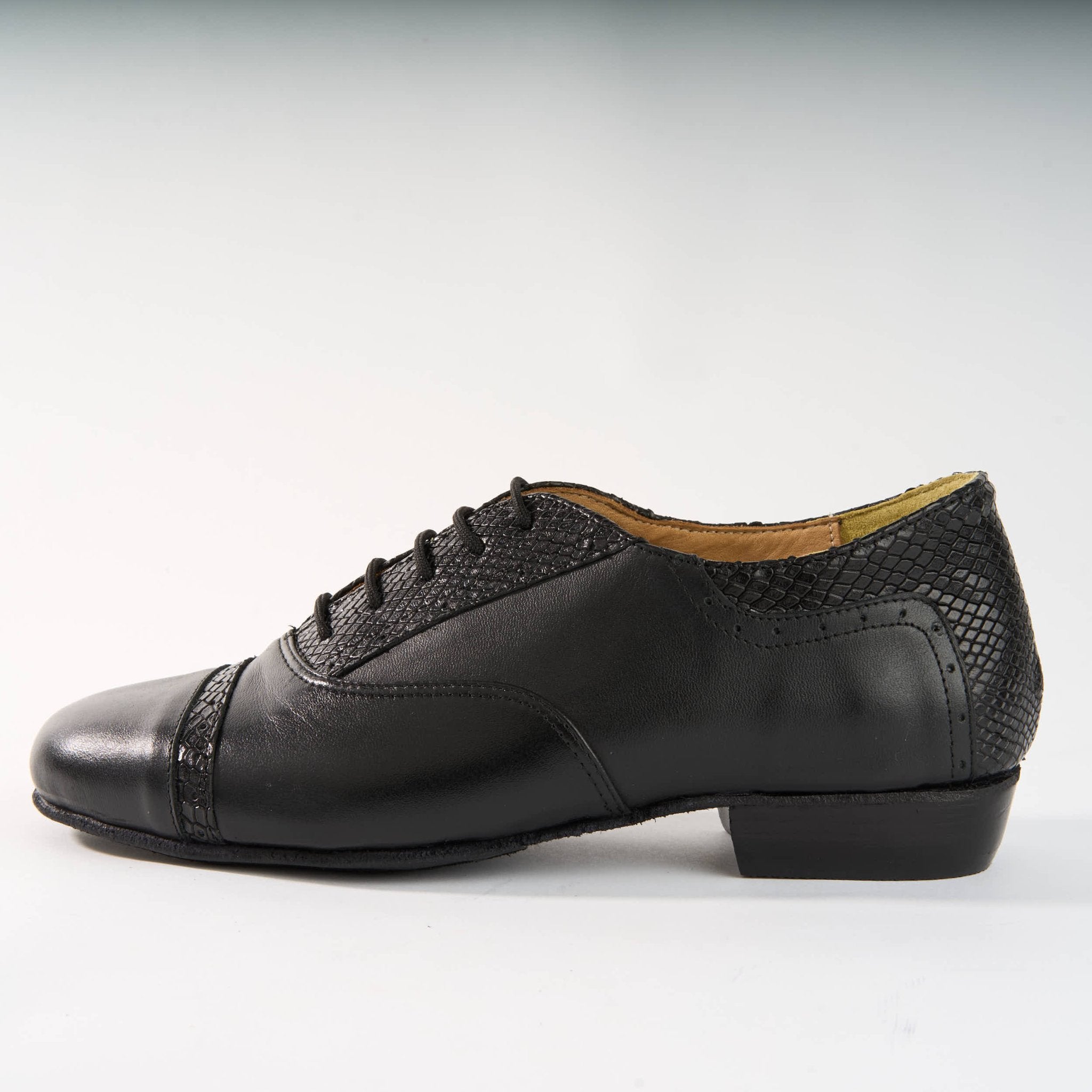 Premium Black and Snake Texture Leather - Handmade Tango Shoe - Clasico 1073 - DNI Tango Store