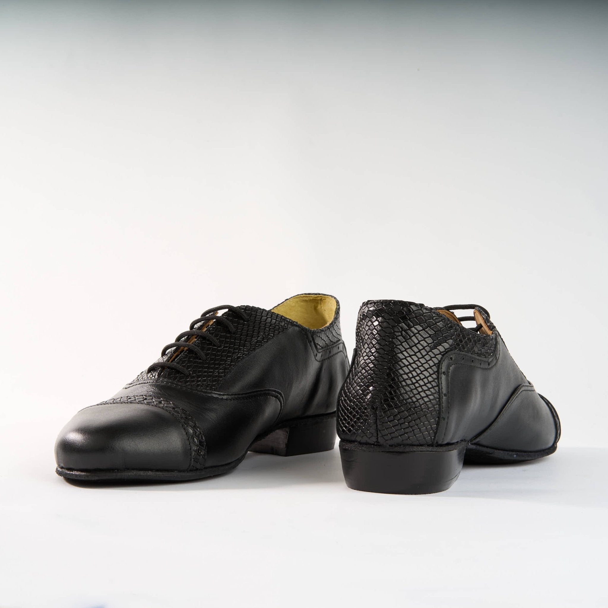 Premium Black and Snake Texture Leather - Handmade Tango Shoe - Clasico 1073 - DNI Tango Store