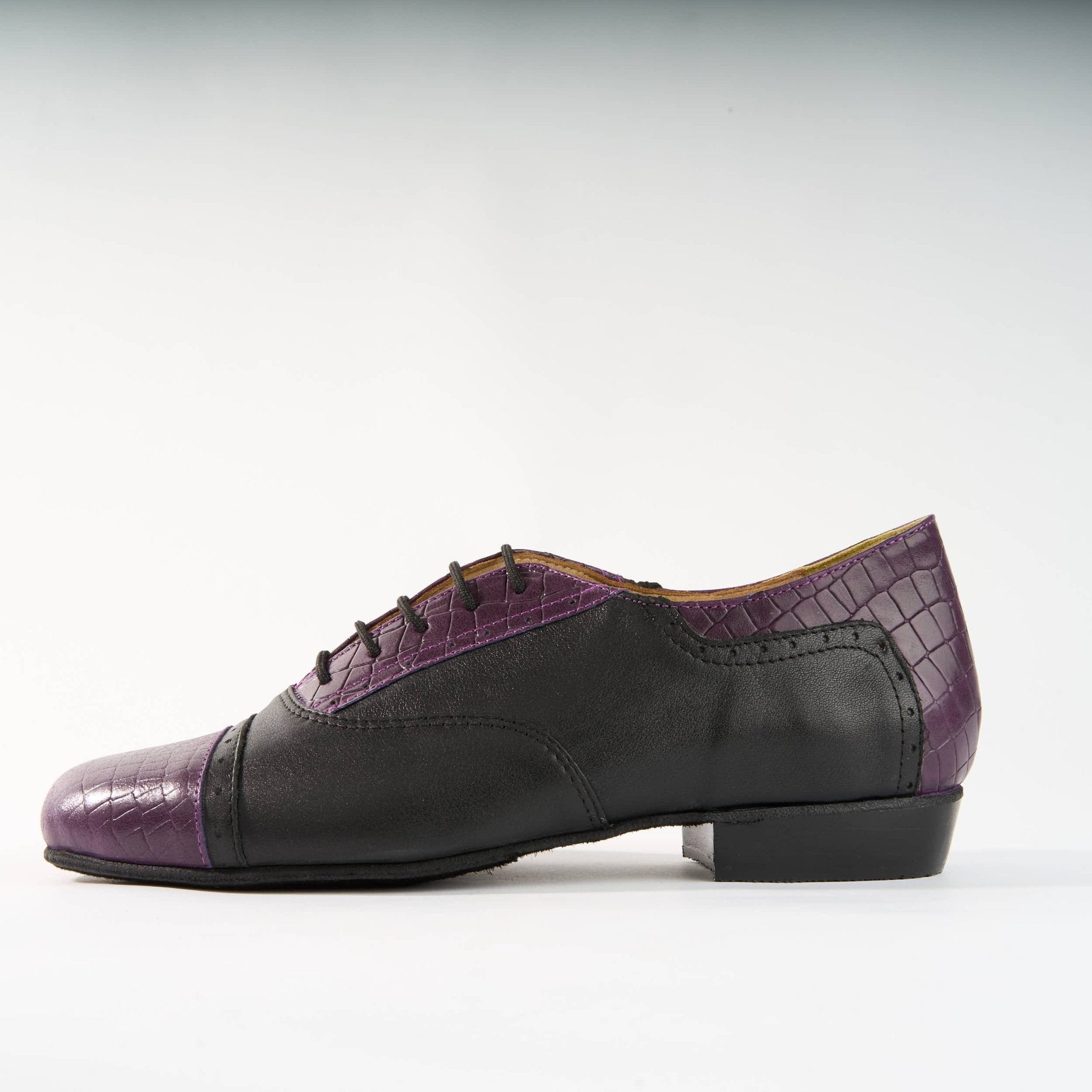 Purple Crocodile Texture and Black Leather - Handmade Tango Shoes - Clasico 1076 - DNI Tango Store