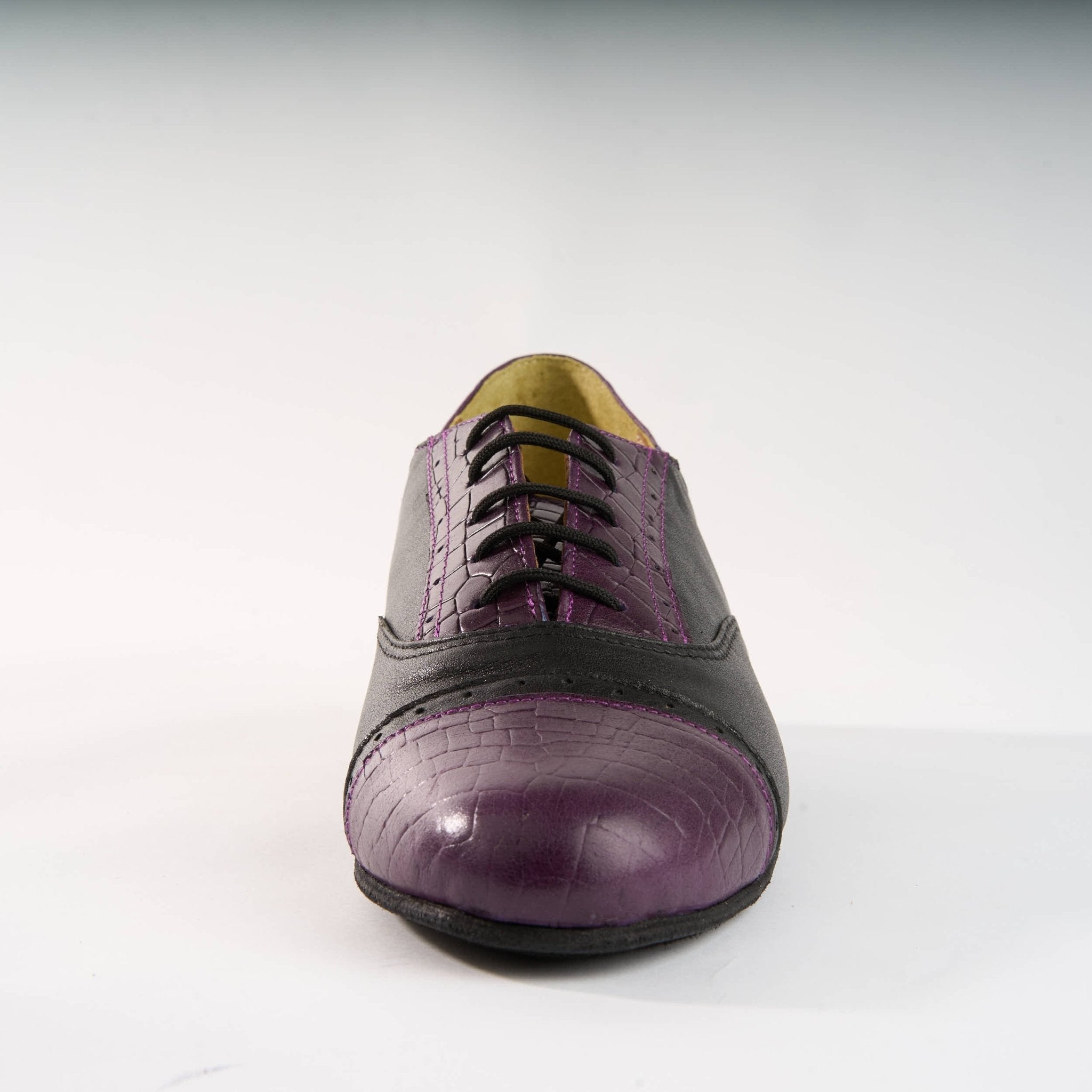 Purple Crocodile Texture and Black Leather - Handmade Tango Shoes - Clasico 1076 - DNI Tango Store