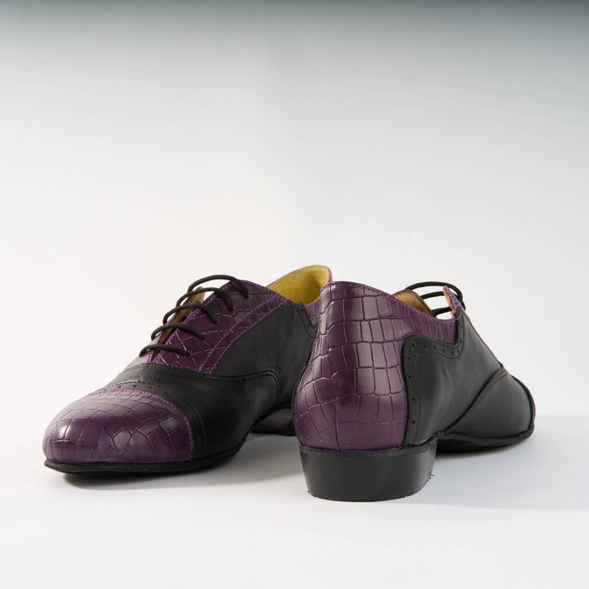 Purple Crocodile Texture and Black Leather - Handmade Tango Shoes - Clasico 1076 - DNI Tango Store
