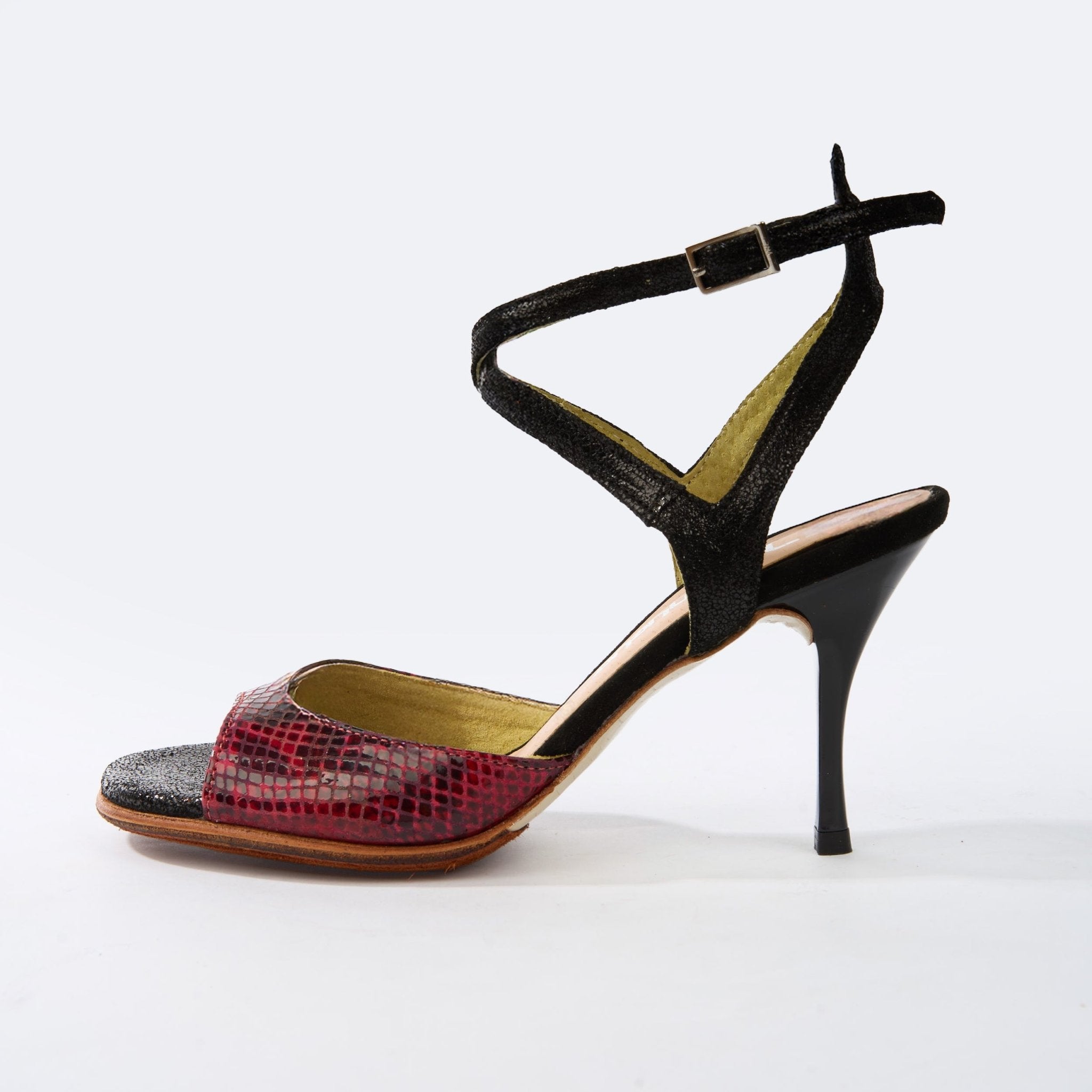 Red Animal Print and Black Suede - Handmade Tango Shoes - Ema 4843 - DNI Tango Store
