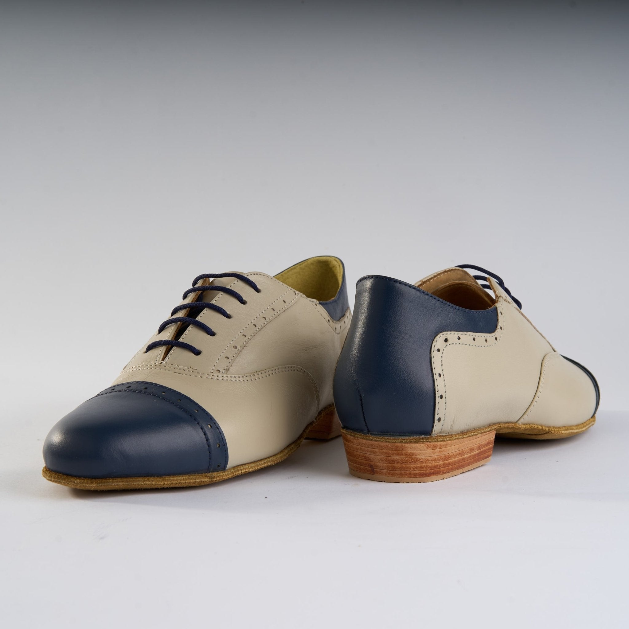 Rich Cream and Navy Blue Leather - Handmade Tango Shoes - Clasico 1078 - DNI Tango Store