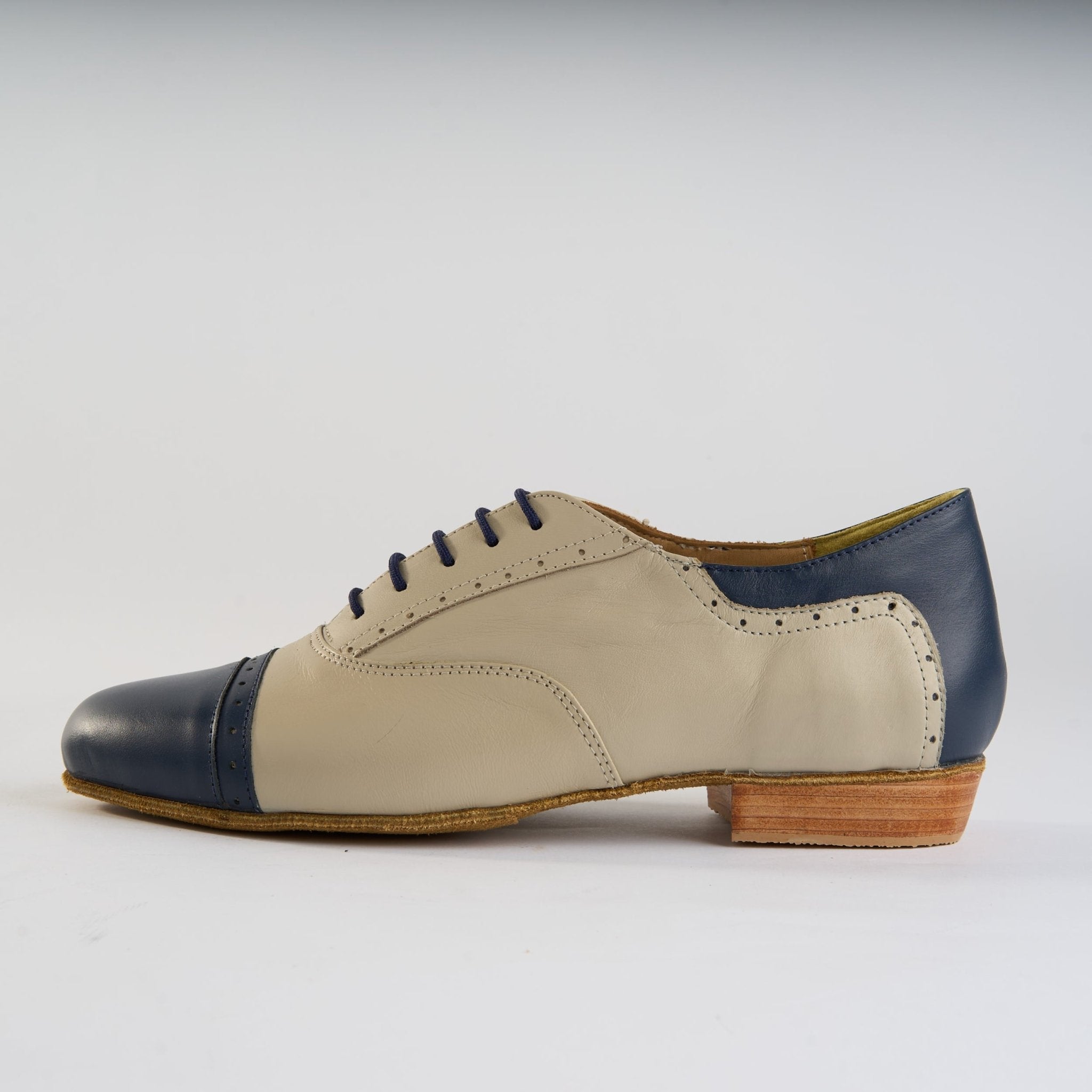 Rich Cream and Navy Blue Leather - Handmade Tango Shoes - Clasico 1078 - DNI Tango Store